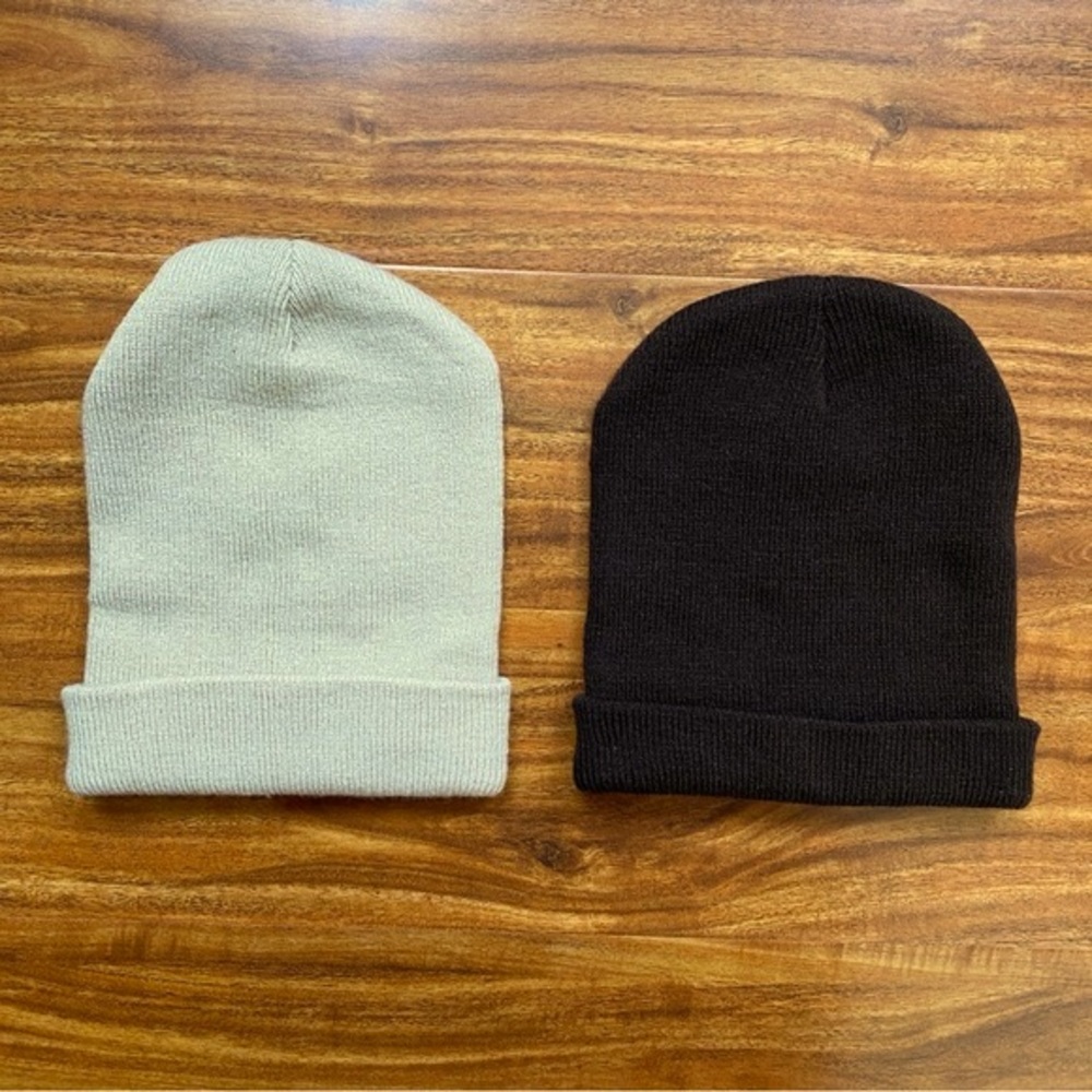 Lift Down Unisex Brown + Tan Acrylic Knit Beanie Hats Cabincore Streetwear Retro